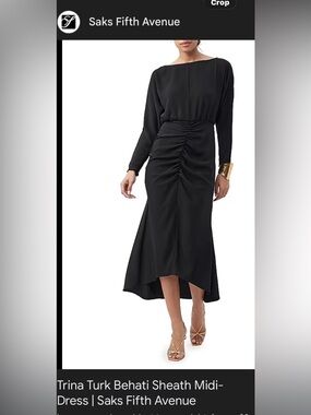 NWT $268 Trina Turk Black Behati Ruched Midi Dress with long sleeves Size 4